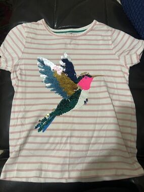 Mini Boden Pink and White Striped Shirt with Teal Logo